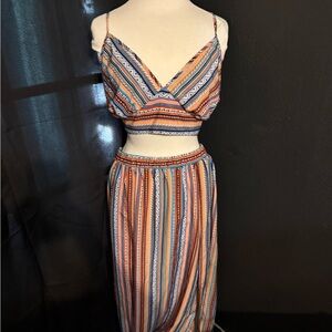 Forever 21 Orange & Blue Striped Maxi Skirt